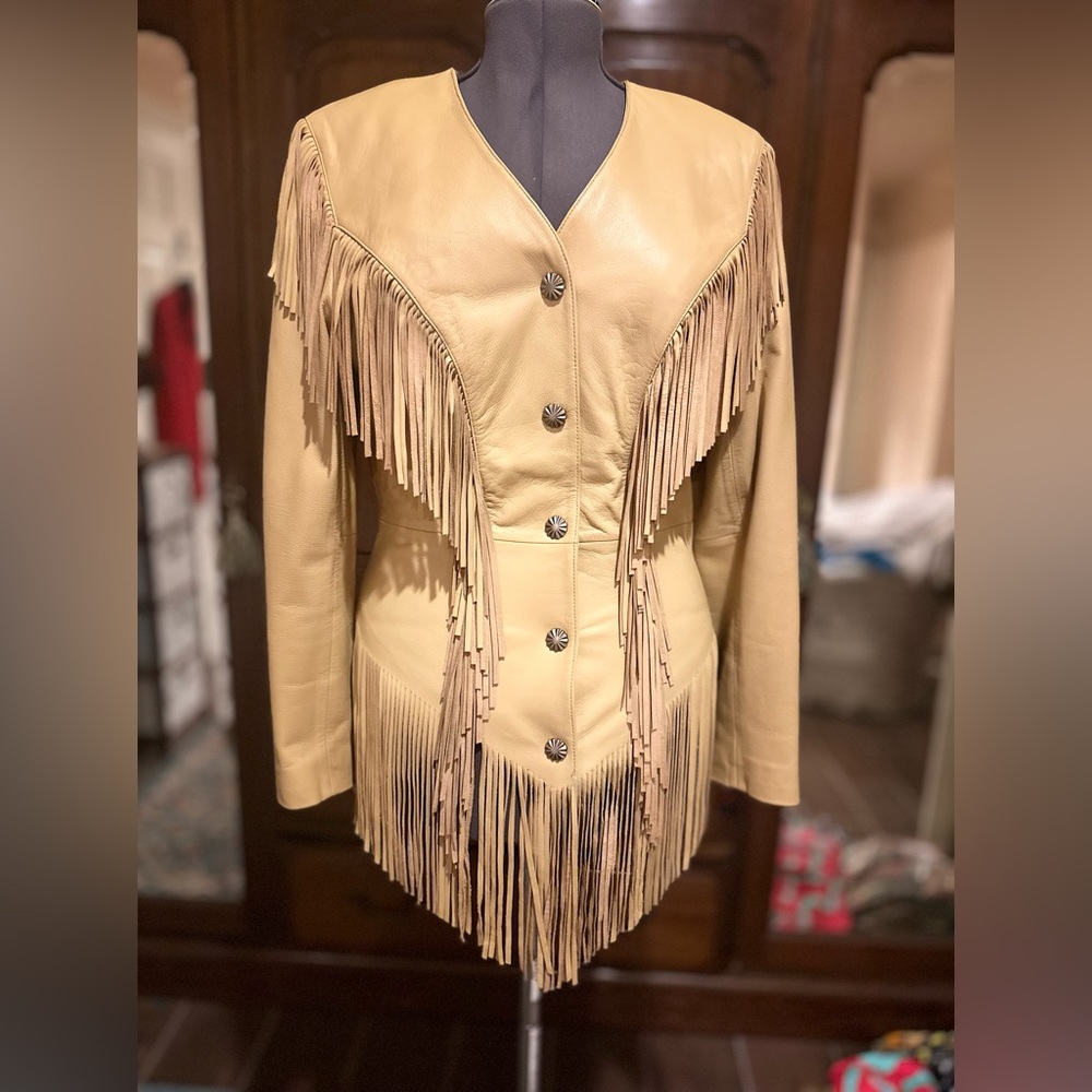 Overland leather fringe jacket. Medium.